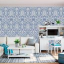 Ver imagem 2 de Papel Parede Arabesco Jeans Azul Claro Adesivo Quarto Sala