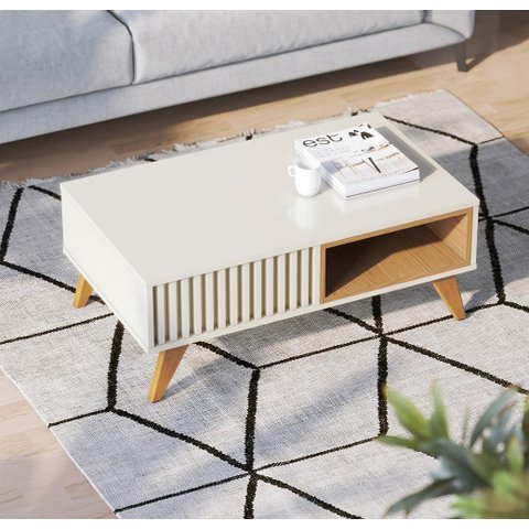 Mesa de Centro Jeri com Nicho Interno Off White/ Freijó - Colibri
