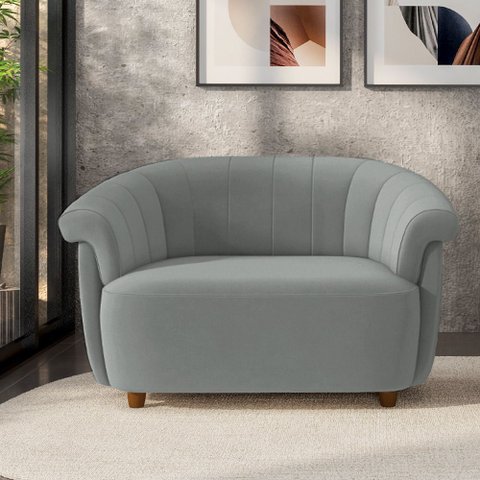 Sofá Namoradeira Decorativa Latvia 150cm Pés de Madeira Veludo Cinza G45 - Gran Belo