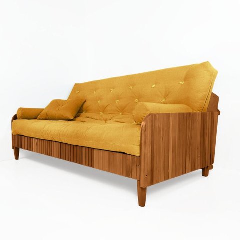 Sofá Cama Paris Ii Ripado Acquablock Madeira Maciça Natural - Amarelo
