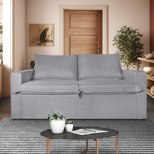 Estofados Sofá 2 Lugares Linho Cinza 1.80m para Sala Bz Home Decor