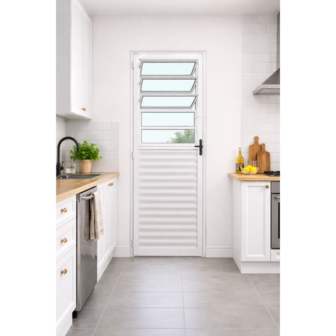 Porta Basculante de Alumínio Branco 210x80 Lado Direito Linha 25