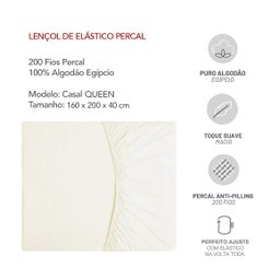 Lençol Elastico Queen Branco Off White Algodao Egipcio 200 Fios - 3