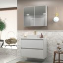 Ver imagem 1 de Gabinete para Banheiro com Cuba e Armario 80cm Mdf Branco Dubai - On Móveis