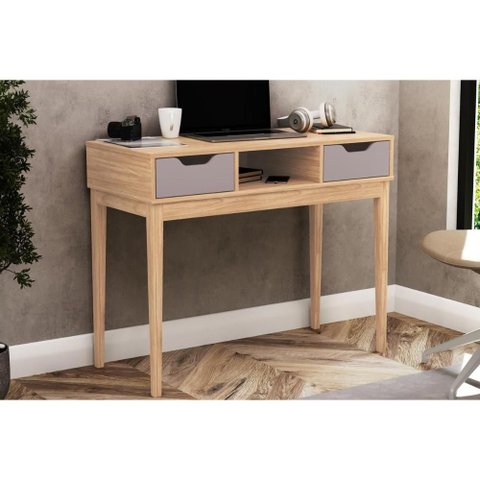Mesa de Computador Solteiro Mb 1099 c/2 Gavetas Mel/Cinza Movelbento