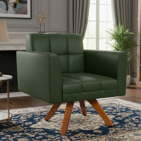 Poltrona Sala Decorativa Elisa Base Giratória Castanho Mm30 Sintético Pu Verde D03 - D’Rossi