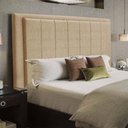 Ver imagem 1 de Cabeceira Opala Cama Box Casal 140cm Linho Bege Dourado