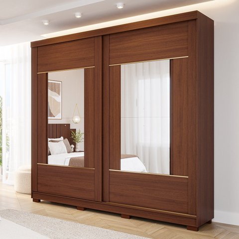 Guarda-Roupa Casal 2 Portas de Correr com Pés e 4 Espelhos 229cm 100% MDF Talin Espresso Móveis Marrom/Jequitiba