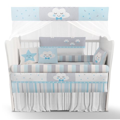 Kit Berço Enxoval de Bebê Chuva de Amor Azul