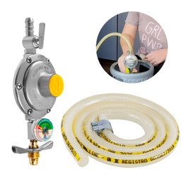 Regulador Registro de Gás de Cozinha com Monômetro Vazão 2kg/h + Mangueira 1,2m com Abraçadeiras | a - 7