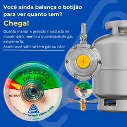 Regulador Registro de Gás de Cozinha com Monômetro Vazão 2kg/h + Mangueira 1,2m com Abraçadeiras | a - 4
