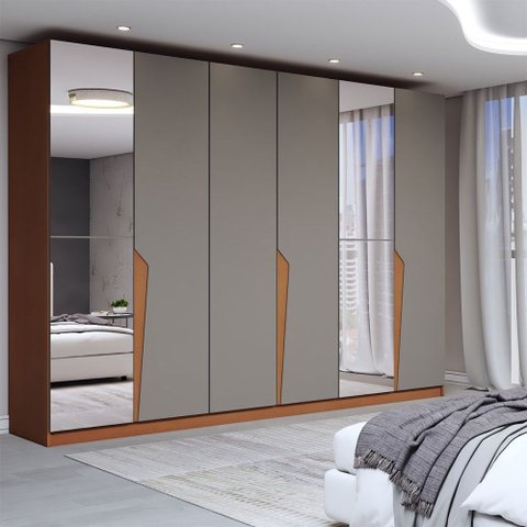 Guarda-roupa Casal Luxe 2,42 Metros 6 Portas 4 Gavetas com Espelho Freijó/cinza - Panorama Móveis