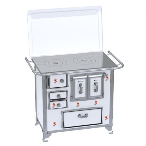 Fogao a Lenha GII N 1 Gab Sec Branco Flor com Tampa Sd