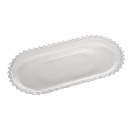 Travessa Oval de Cristal Pearl Bolinha Transparente 30x15cm Wolff - 1
