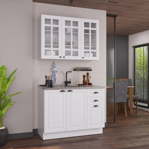Conjunto Cozinha Modulada 2 Peças Bari 100% MDF Branco 120cm Branco