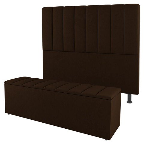 Kit Cabeceira E Baú Cama Box Queen 160Cm Suede Marrom