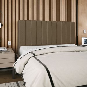 Cabeceira Estofada King Carla 195cm Linho Marrom