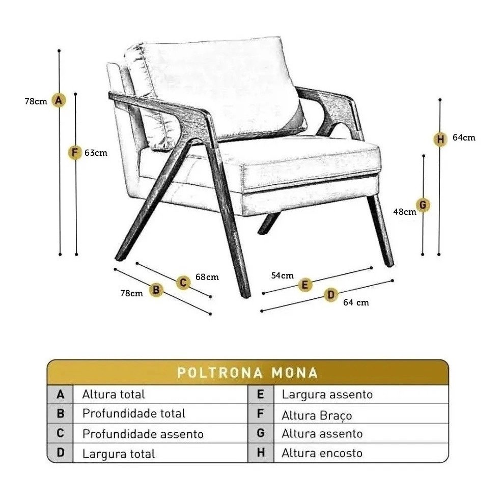 Poltrona Decorativa Estofada Mona Base Pés De Madeira Maciça:Marrom - 2