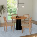 Ver imagem 1 de Conjunto Sala de Jantar Mesa Redonda Nature com 4 Cadeiras Tela Sintética Freijó/preto/bouclé Césare