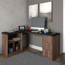 Ver imagem 3 de Mesa Escrivaninha 3 Gavetas com Nichos em L Marilu Ipê/preto