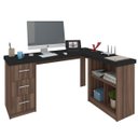 Ver imagem 1 de Mesa Escrivaninha 3 Gavetas com Nichos em L Marilu Ipê/preto