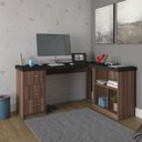 Ver imagem 4 de Mesa Escrivaninha 3 Gavetas com Nichos em L Marilu Ipê/preto
