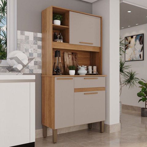 Armário de Cozinha Flora 3 Portas 1 Gaveta Cinamomo/off White - Pnr Móveis