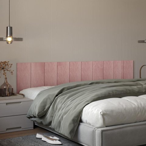 Kit 10 Placas Cabeceira Modular Estofada Autocolante King - Rosa