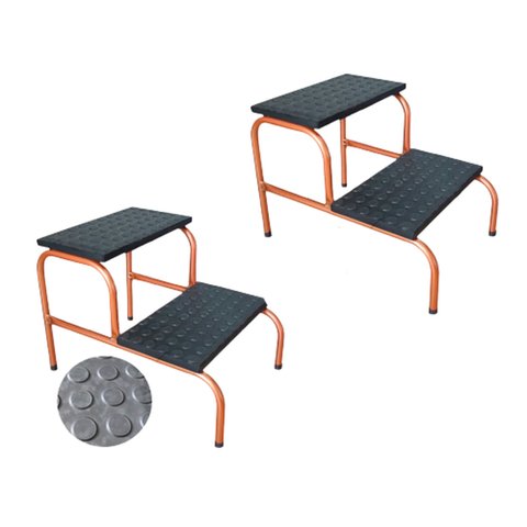 Kit 2 Und Escadinha 2 Degraus Tubo 3/4 Esmaltada Piso MDF Com Antiderrapante Cor Bronze