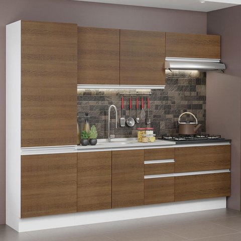 Armário de Cozinha Completa 100% MDF 260cm Branco/Rustic Acordes Madesa 01
