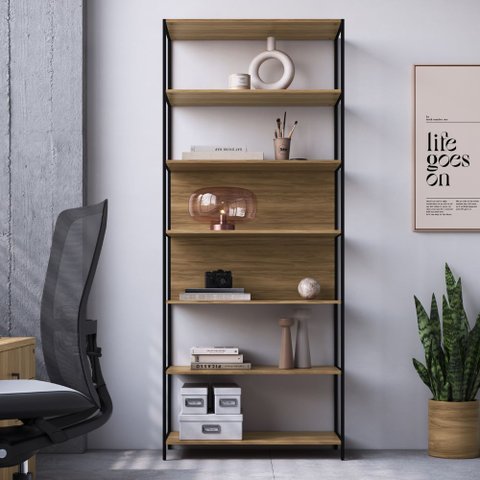 Estante 7 Prateleiras 211,5cm Concept Home Office Nogal/Branco ou Nogal/Preto - Artesano