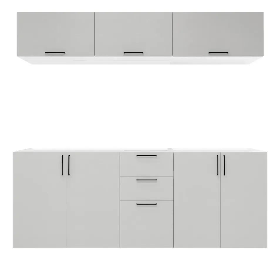 Cozinha Completa Bella Mdf 7 Portas 3 Gavetas Cinza Branco