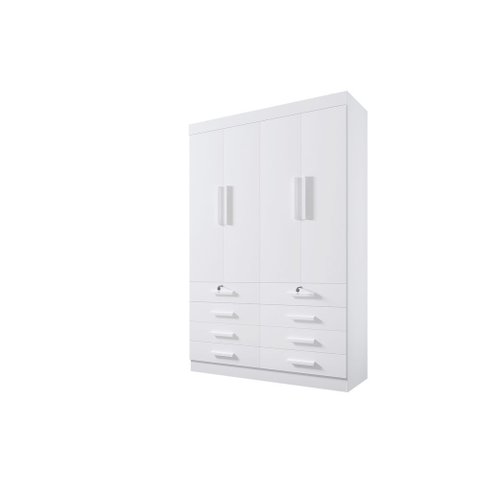 Guarda Roupa Solteiro Mônaco 4 Portas 8 Gavetas com Pés - D Doro Branco