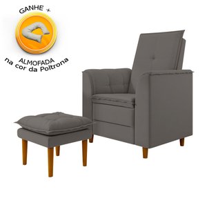 Poltrona de Amamentação Quarto Infantil com Puff Kate Pés Palito Suede Grafite + Binde Amofada New B