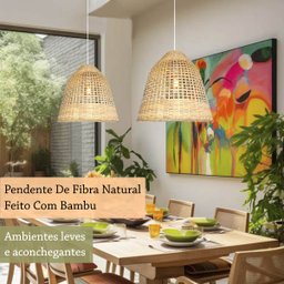2 Pendente de Bambu Artesanal Fibra Natural E27 Sala Nat18 - 3