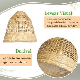 2 Pendente de Bambu Artesanal Fibra Natural E27 Sala Nat18 - 4