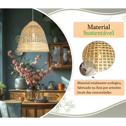 2 Pendente de Bambu Artesanal Fibra Natural E27 Sala Nat18 - 10