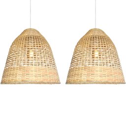 2 Pendente de Bambu Artesanal Fibra Natural E27 Sala Nat18 - 1