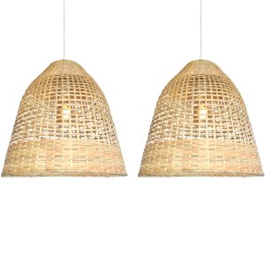 2 Pendente de Bambu Artesanal Fibra Natural E27 Sala Nat18