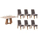 Ver imagem 1 de Conjunto: Mesa de Cozinha Celeste C/ Tampo Madeirado C/ Vidro Curvo 160x90cm e 6 Cadeiras Ondina