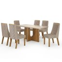 Ver imagem 2 de Mesa de Jantar Dora 160x80 Vidro 40 mm Cinamomo Off White com Kit 6 Cadeiras Linho Bege - Valdemóvei