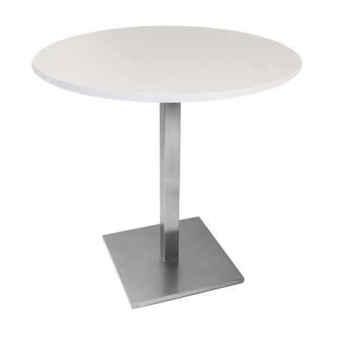 Mesa Quadrada Alpha Inox Prata 73,50 Cm (altura) Tampo Mdp Redondo 60 Cm Branco (larg)