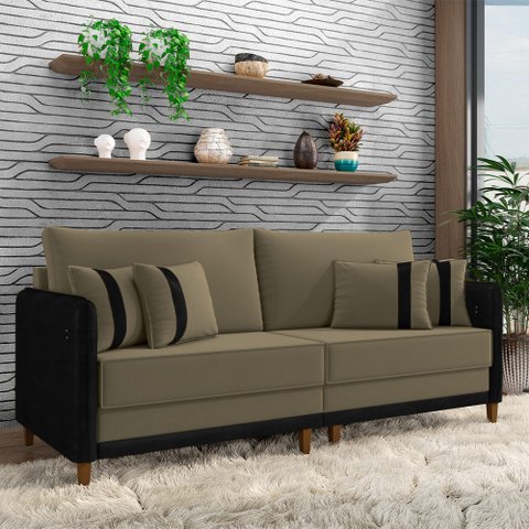 Sofá Montecarlo 2 Lugares 192cm Veludo/pu Castor/preto