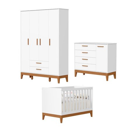 Jogo de Quarto para Bebe Completo 4 Portas Flip Branco