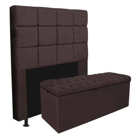 Kit Cabeceira + Calçadeira Baú Espanha 100cm Solteiro para Cama Box Corino Marrom - Gat Magazine