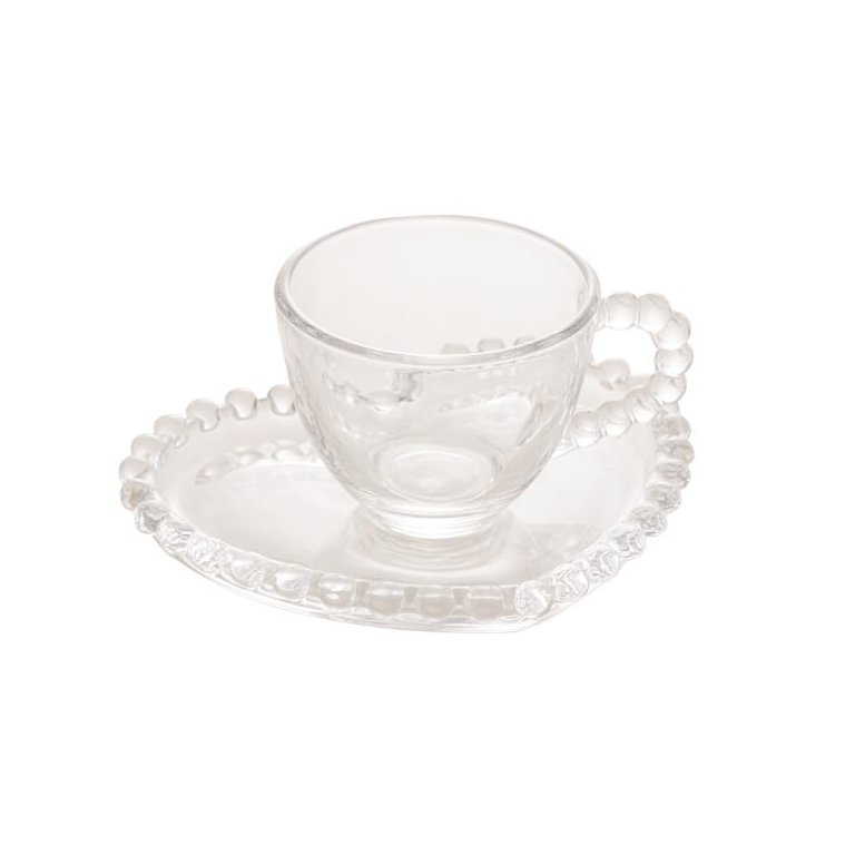 Kit 4 Xícaras de Café 85Ml com Pires Coração Pearl - Wolff