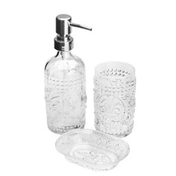 Kit para Banheiro de Vidro Transparente Flor de Lis 3 pçs - Lyor - 1