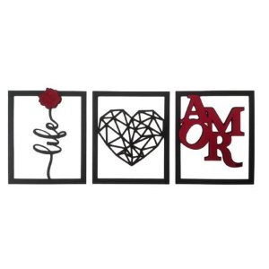 Trio De Quadros Life Amor Acrílico Madeira Mdf