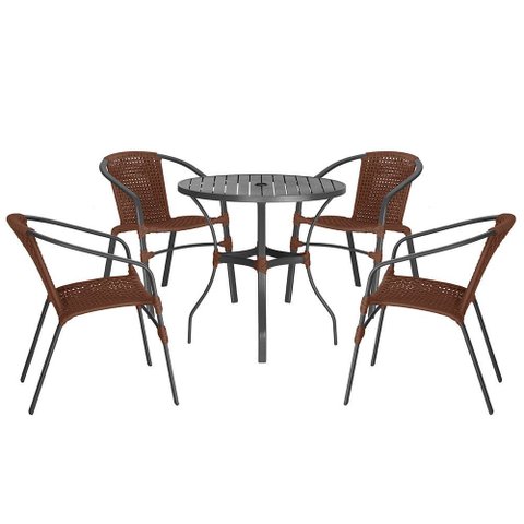 04 Cadeiras Floripa e Mesa Roma 80cm Preta e Corda Nautica Trama Original