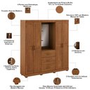 Ver imagem 5 de Guarda Roupa Casal com Espelho 4 Portas 3 Gavetas Madeira Maciça Selena F06 Castanho - Lyam Decor